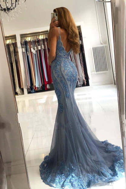 Chic V-neck Slim Mermaid Evening Gown-BMbridal.com