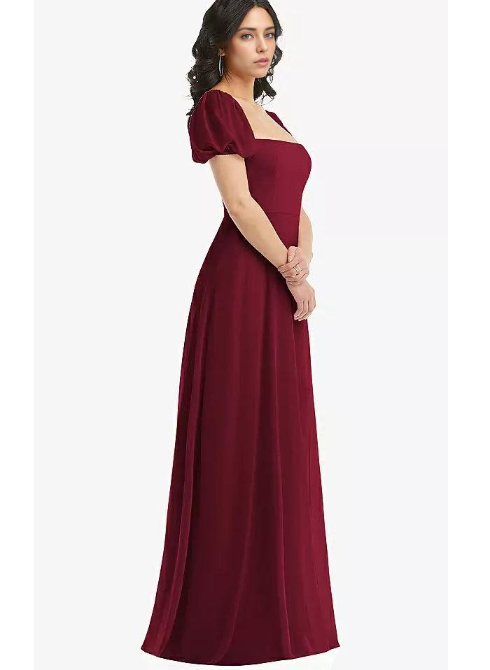 Chiffon A-Line Bridesmaid Dresses with Square Neckline and Slit