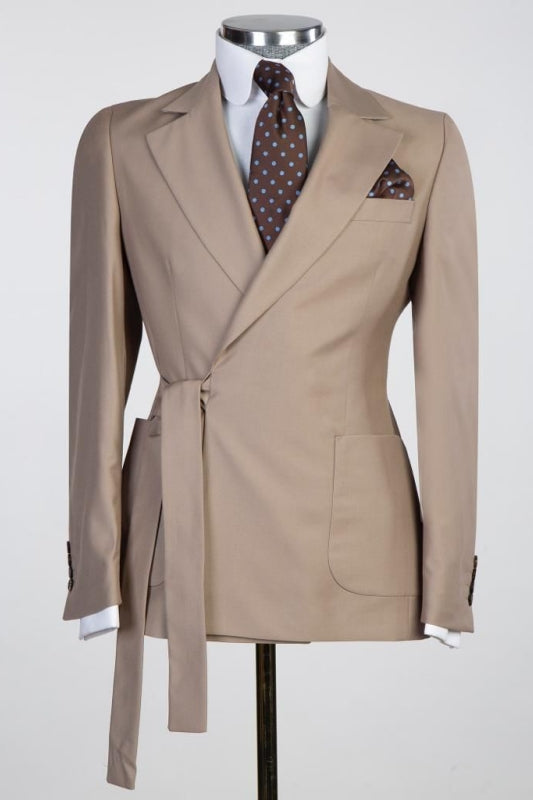 Custom Made Notched Lapel Two Pieces Brown Prom Suits with Belt-BMbridal
