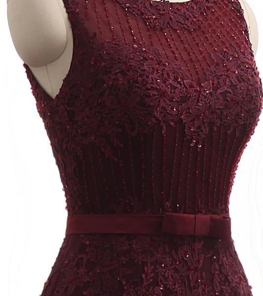 BMbridal Gorgeous Burgundy Mermaid Prom Dress With Lace Appliques Online