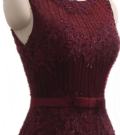 BMbridal Gorgeous Burgundy Mermaid Prom Dress With Lace Appliques Online