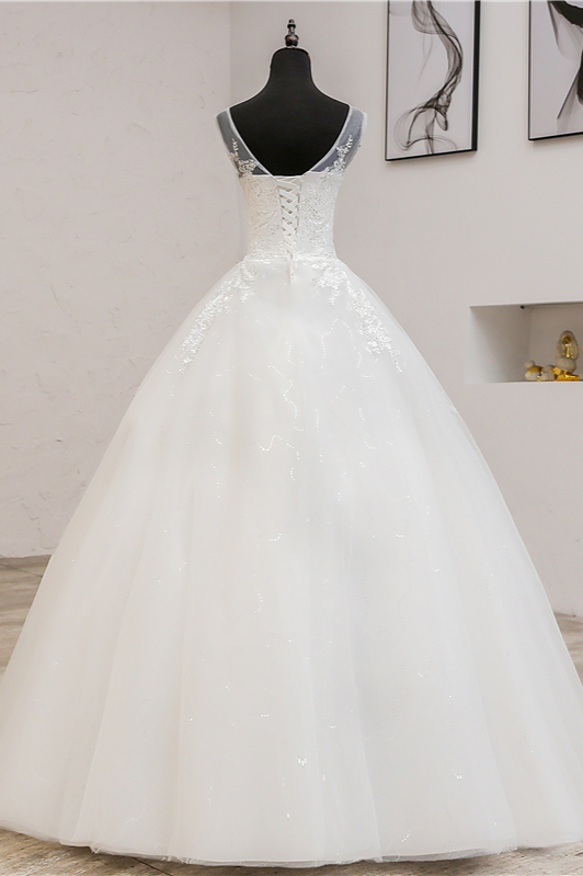 BMbridal Glamorous Sweetheart Tulle Lace Wedding Dress Ball Gown Sleeveless Appliques Ball Gowns On Sale-BMbridal