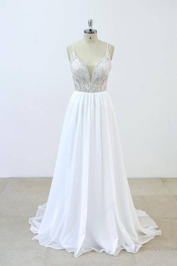 BMbridal Elegant Beading Chiffon A-line Wedding Dress On Sale-BMbridal