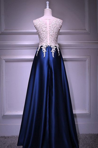 BMbridal Elegant Jewel Dark Navy Beadings A-Line Prom Dresses Sleeveless Appliques Ruffle Party Dresses On Sale-BMbridal