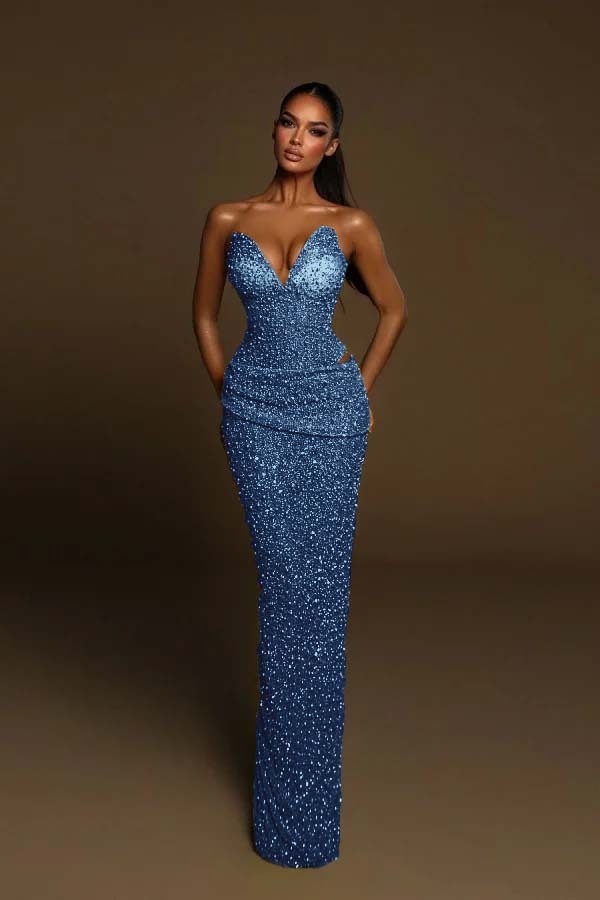 Strapless Sleeveless Long Mermaid Prom Dress With Pleated Beading