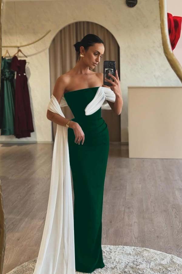 Strapless Sleeveless Mermaid Long Prom Dress With Ruffles Pleated