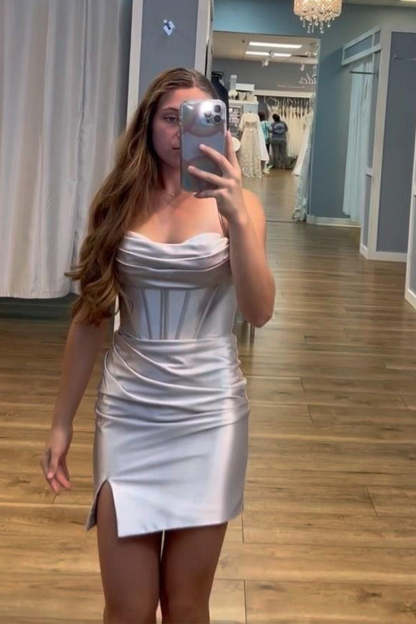 Simple Fuchsia Corset Tight Satin Short Homecoming Dress