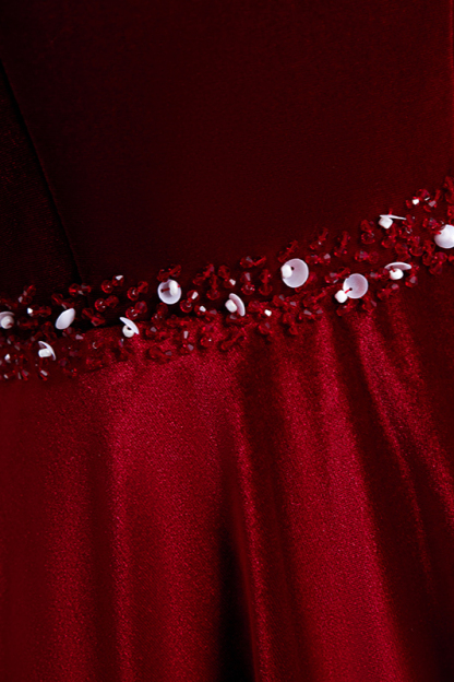 BMbridal Chic V-Neck Ruffles Burgundy Prom Dresses Short Sleeves A-Line Party Dresses with Rhinestones Sash-BMbridal