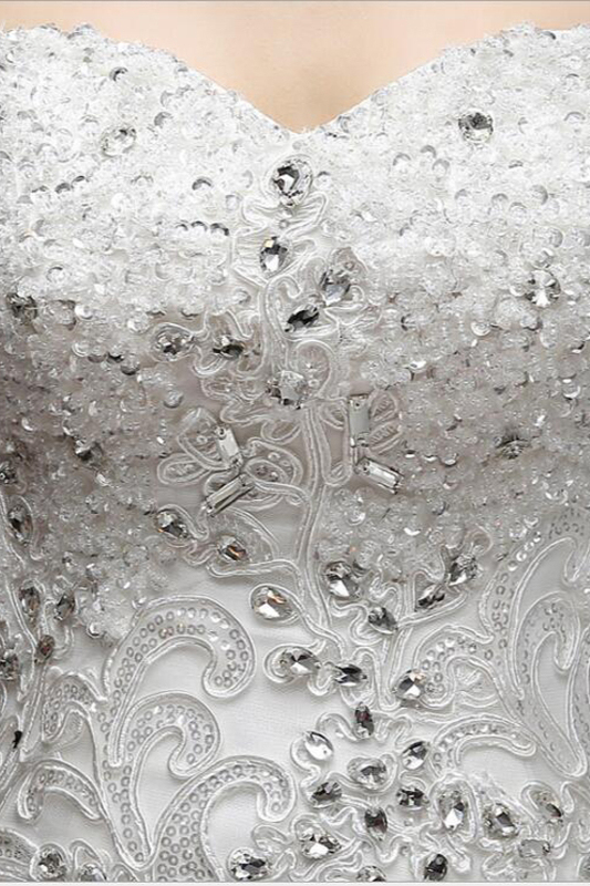 BMbridal Affordable Strapless Sweetheart Ball Gown Wedding Dress Appliques Sleeveless Bridal Gowns with Beadings-BMbridal