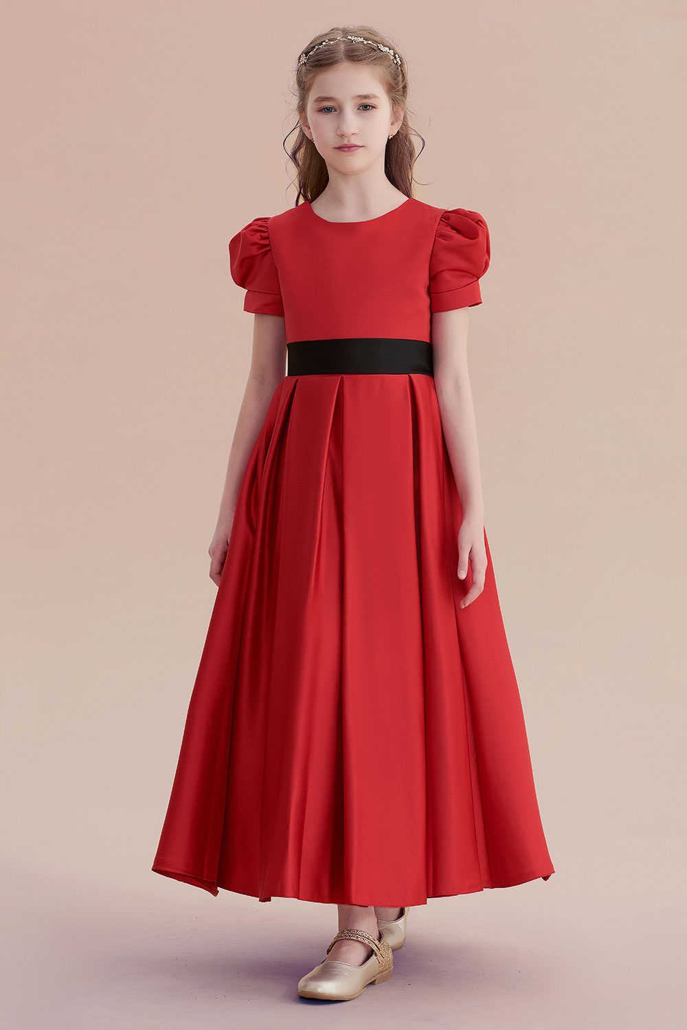 BMbridal A-Line Awesome Short Sleeve Satin Flower Girl Dress Online-BMbridal