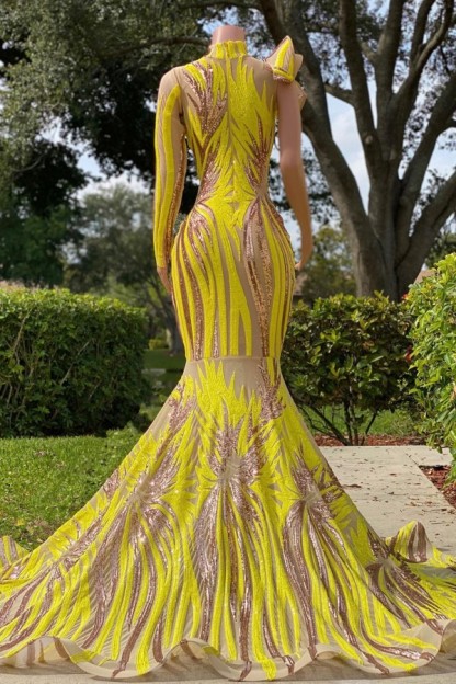 Bmbridal Yellow Long Sleeves Prom Dress Mermaid Sequins Online