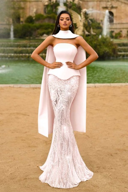 Strapless Sleeveless Long Mermaid Prom Dress With Appliques