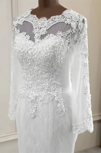 Classic Mermaid Jewel Long Sleeves Wedding Dress with Tulle
