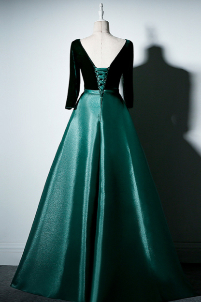 BMbridal Elegant V-Neck Satin A-Line Prom Dresses Long Sleeves Party Dresses On Sale