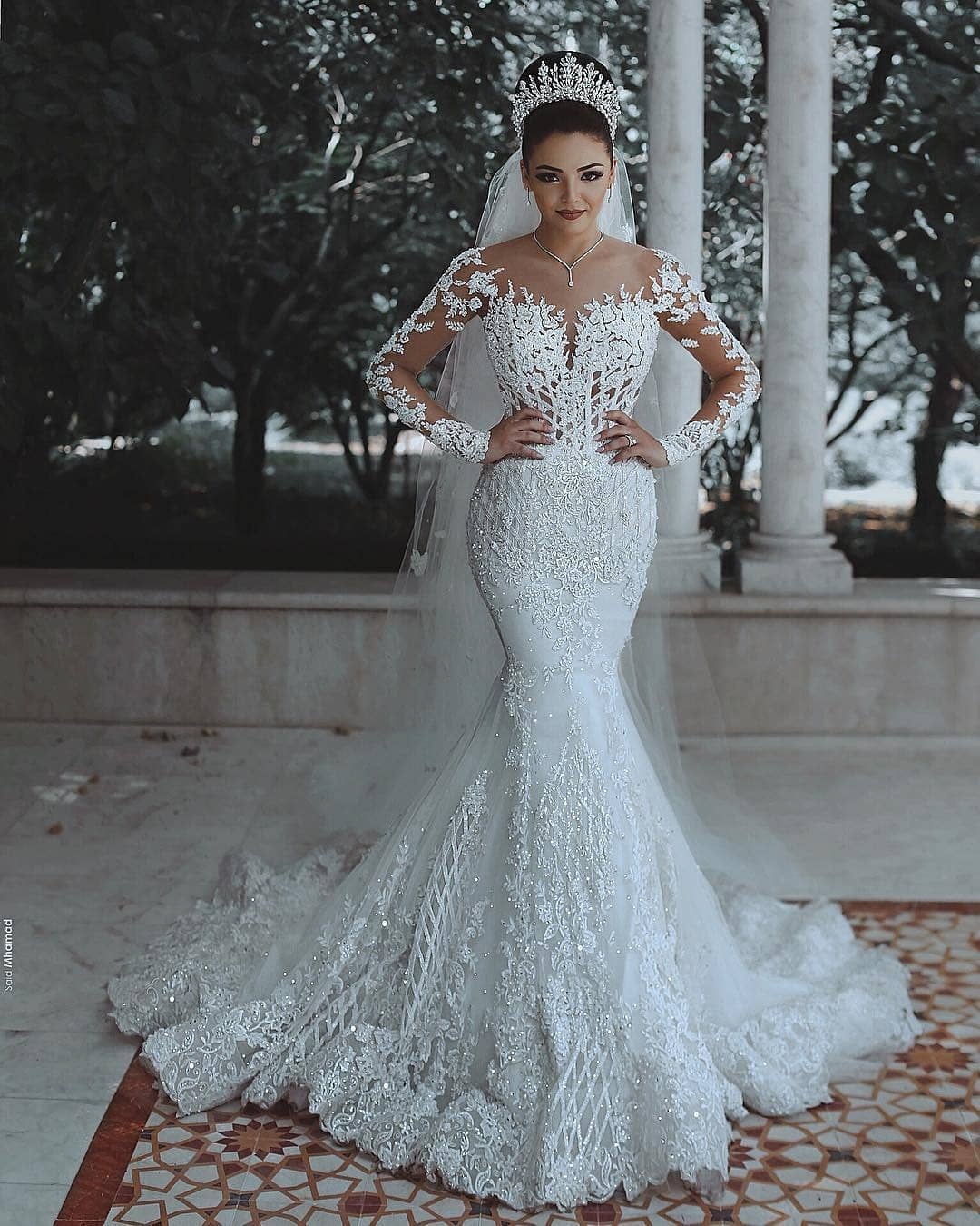Bmbridal Long Sleeves Mermaid Wedding Dress With Lace Appliques-BMbridal