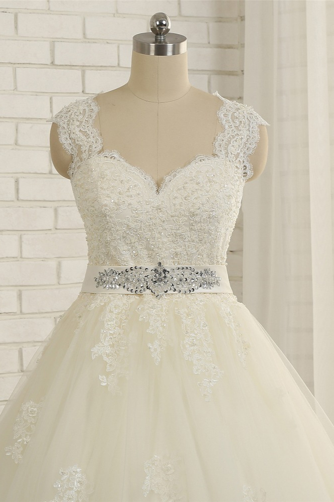 BMbridal Sexy Straps Sleeveless Lace Wedding Dresses With Appliques A line Tulle Ruffles Bridal Gowns On Sale-BMbridal