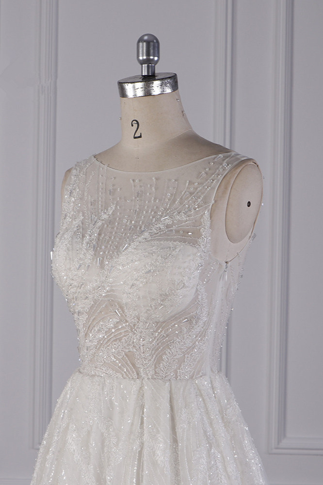 BMbridal Sparkly Beadings A-Line Ruffle Wedding Dress Jewel Appliques Bridal Gowns On Sale-BMbridal