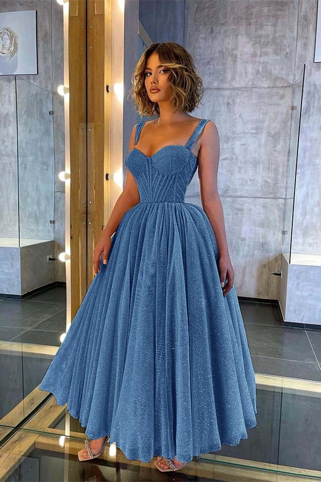 Chic Glittering Straps Sweetheart Sleeveless A Line Prom Dress With Sequins