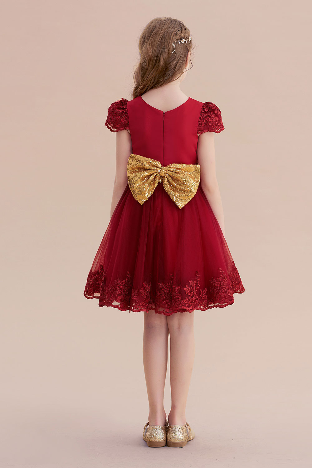 BMbridal A-Line Cap Sleeve Bow Knee Length Flower Girl Dress Online-BMbridal