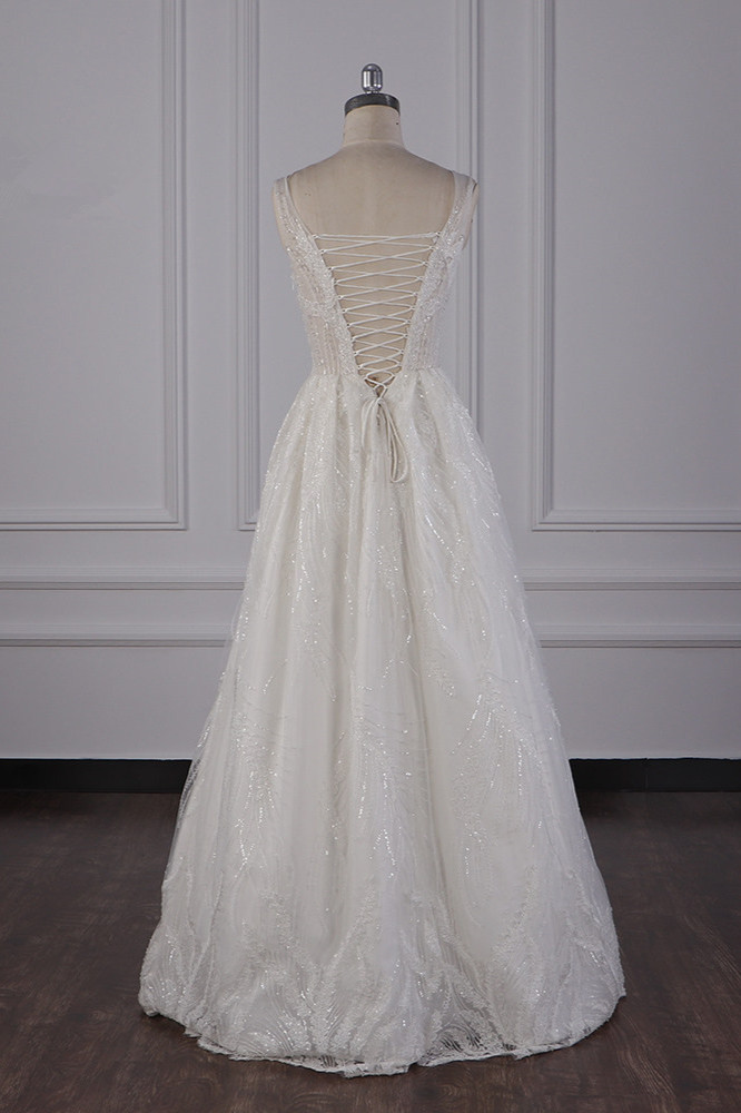 BMbridal Sparkly Beadings A-Line Ruffle Wedding Dress Jewel Appliques Bridal Gowns On Sale-BMbridal
