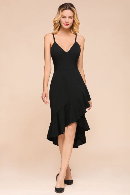 BMbridal Sexy Black Spaghetti-Strap Short Prom Dress Mermaid Ruffles Homecoming Dress