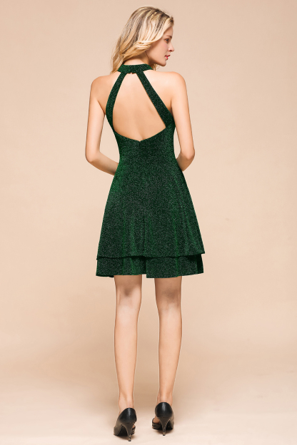 BMbridal Green Shinning Halter Short Prom Dress Mini Party Gowns
