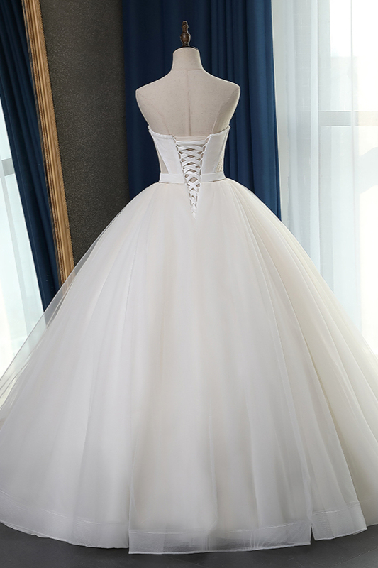 BMbridal Sexy Strapless Sweetheart Wedding Dress Ball Gown Sleeveless White Tulle Bridal Gowns On Sale-BMbridal