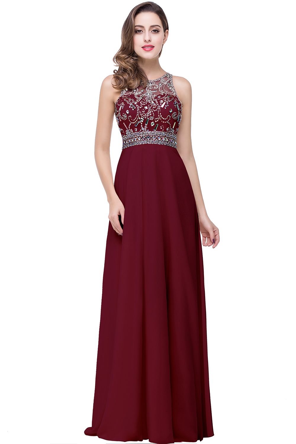 BMbridal A-line Jewel Chiffon Prom Dress with Beading