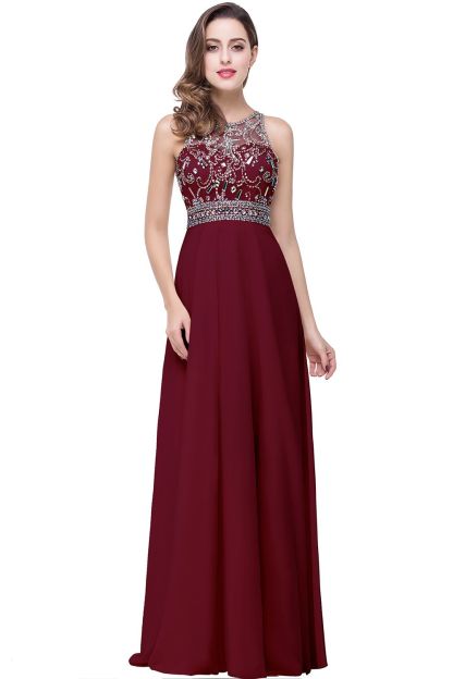 BMbridal A-line Jewel Chiffon Prom Dress with Beading