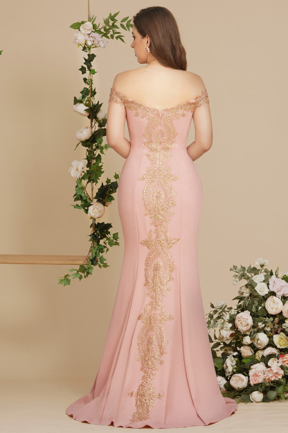 Bmbridal Pink Off-the-Shoulder Prom Dress Mermaid With Lace Appliques
