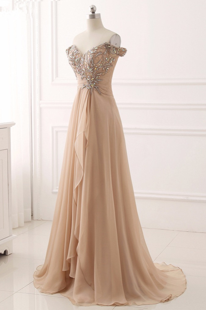BMbridal Elegant Off-the-Shoulder Sweetheart Ruffle Prom Dresses with Appliques Beadings