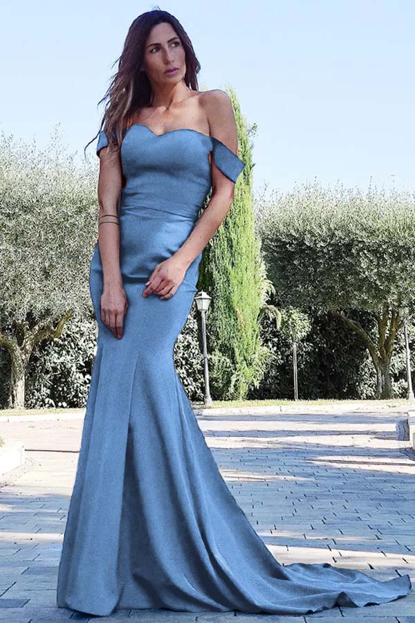 Mermaid Sweetheart Sleeveless Off the Shoulder Royal Blue Long Prom Dress