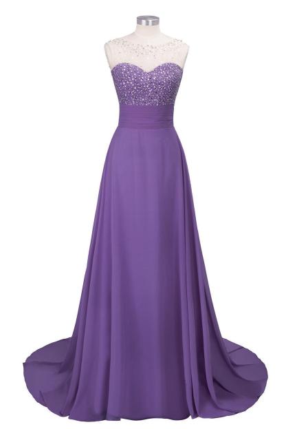 BMbridal Chic Jewel Chiffon Tulle Party Dress with Sequins