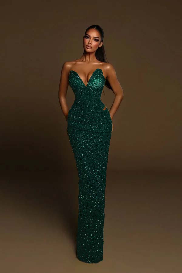 Strapless Sleeveless Long Mermaid Prom Dress With Pleated Beading
