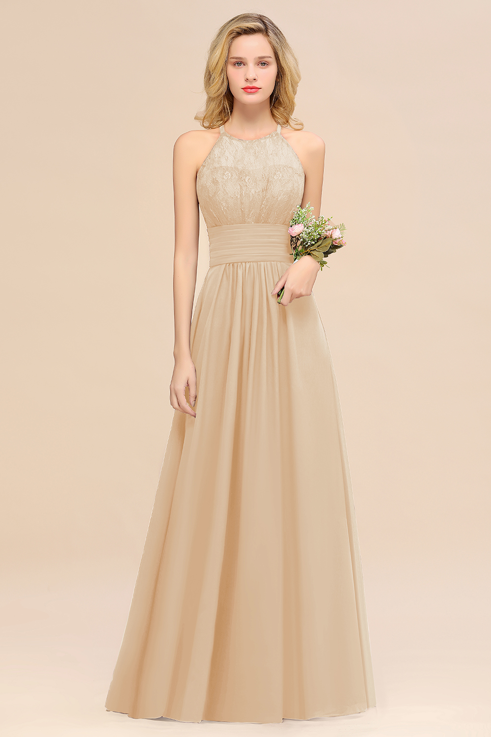 BMbridal Elegant Halter Ruffles Sleeveless Grape Lace Bridesmaid Dresses Affordable-BMbridal