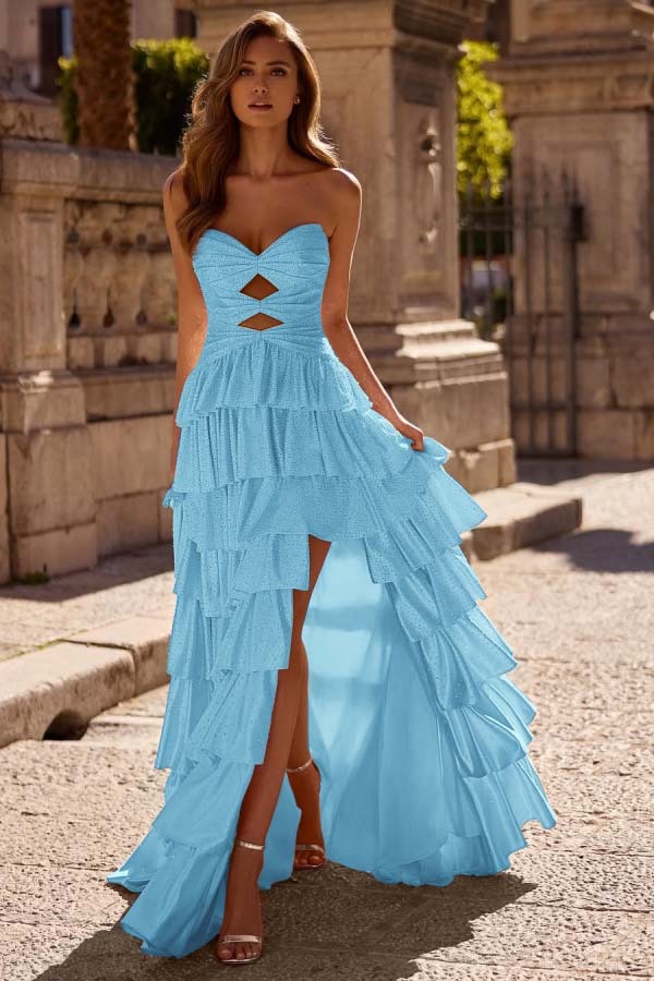Strapless Sleeveless Long Split Prom Dress With Pleated Beading