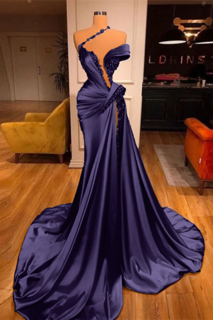 Mermaid Off the Shoulder Sleeveless Prom Dress Long Beadings With Split
