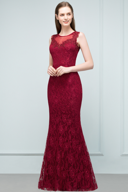 BMbridal Gorgeous Bugrundy Lace Prom Dress Long Mermaid Evening Gowns Online