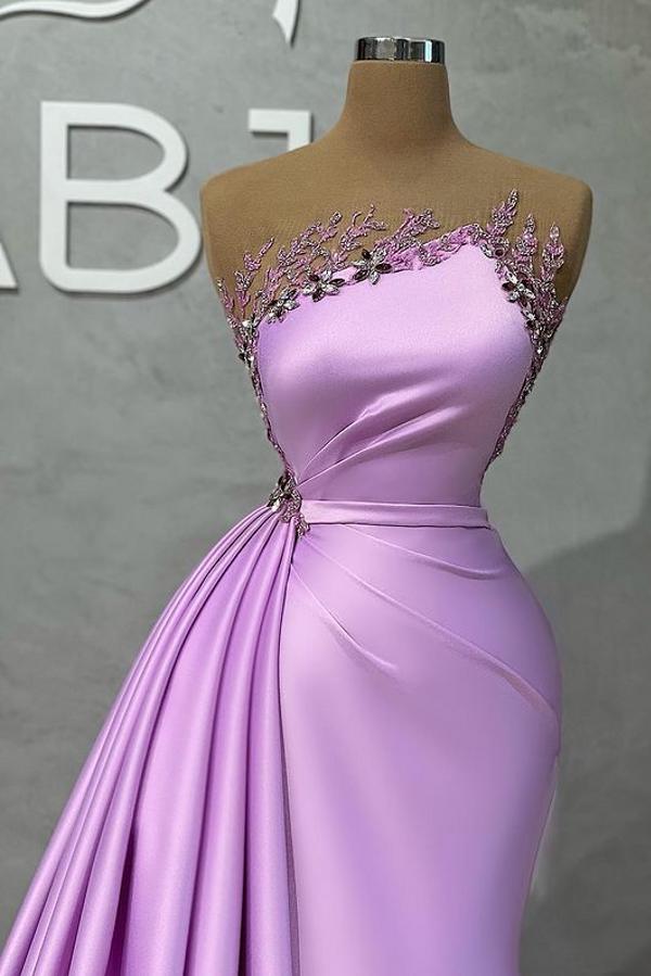 Lilac Long Glitter Sleeveless Evening Dresses With Side Slit-BMbridal
