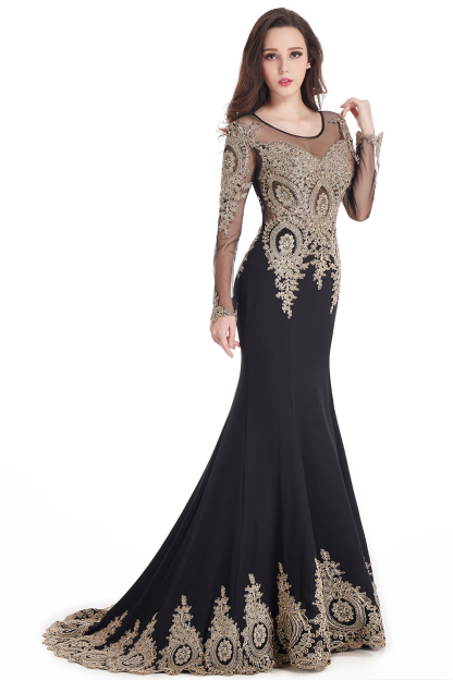 Gorgeous Long Sleeve Mermaid Evening Party Gowns With Lace Appliques