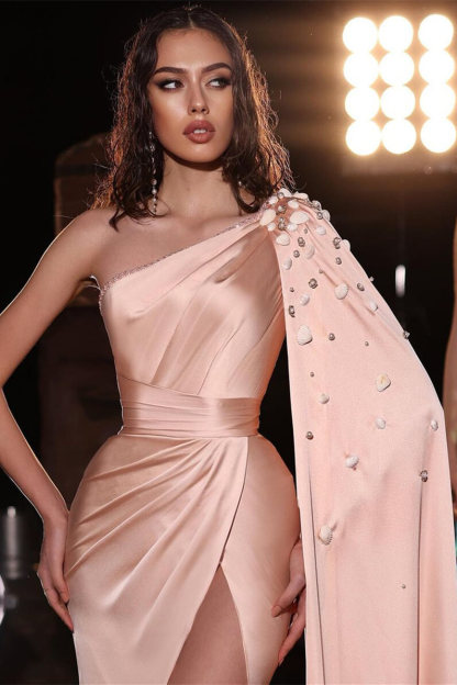 Fashion One Shoulder Slit Mermaid Prom Dress Long With Ruffle