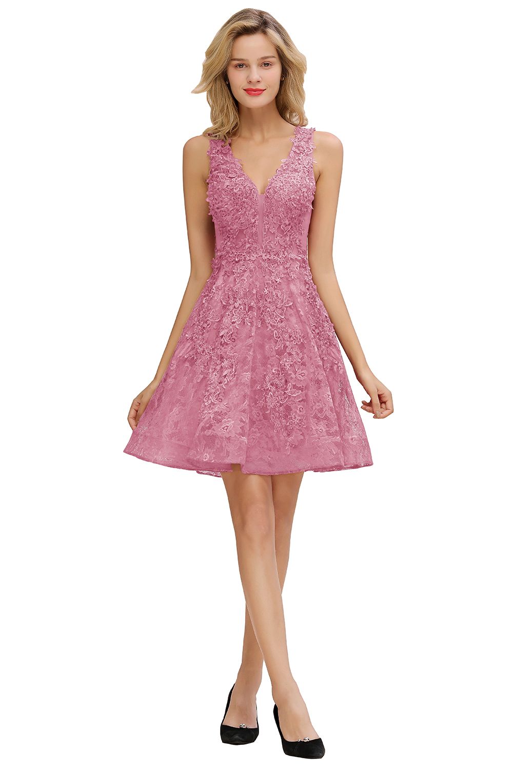 BMbridal Burgundy Sleeveless Lace Short Prom Dress Mini Party Gowns Online