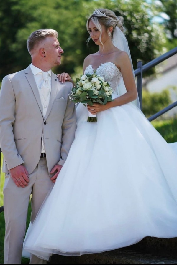 Bmbridal White Princess Wedding Dress Sweetheart Long On Sale-BMbridal