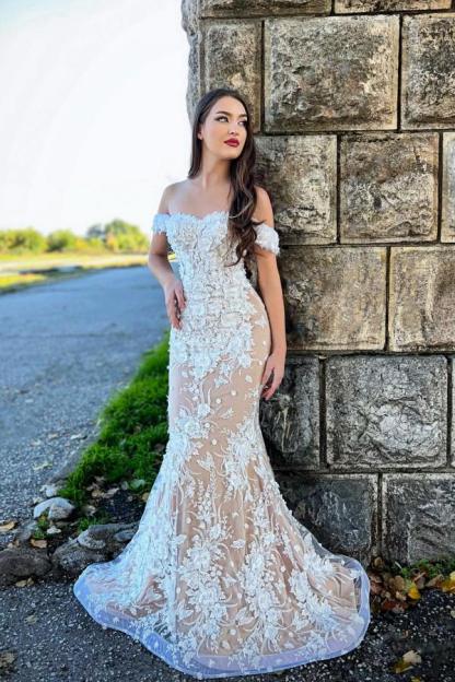 Glamorous Mermaid Sweetheart Off-The-Shoulder Lace Wedding Dresses with Appliques