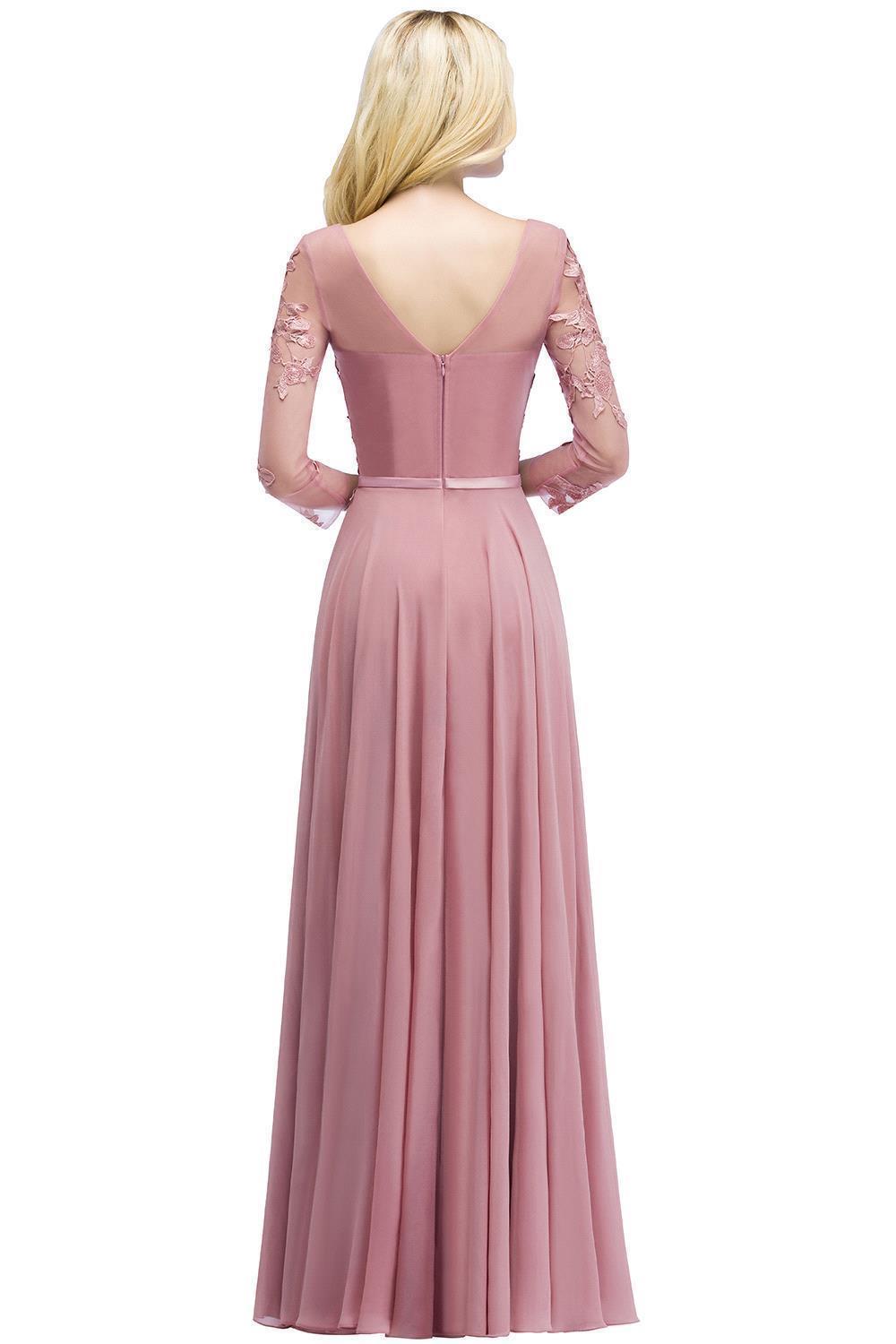 BMbridal Elegant Chiffon Lace Dusty Rose Evening Dress-BMbridal