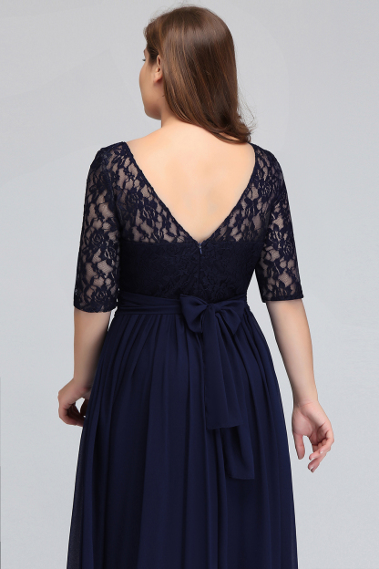 BMbridal Half-Sleeve Lace Long Chiffon Evening Dress