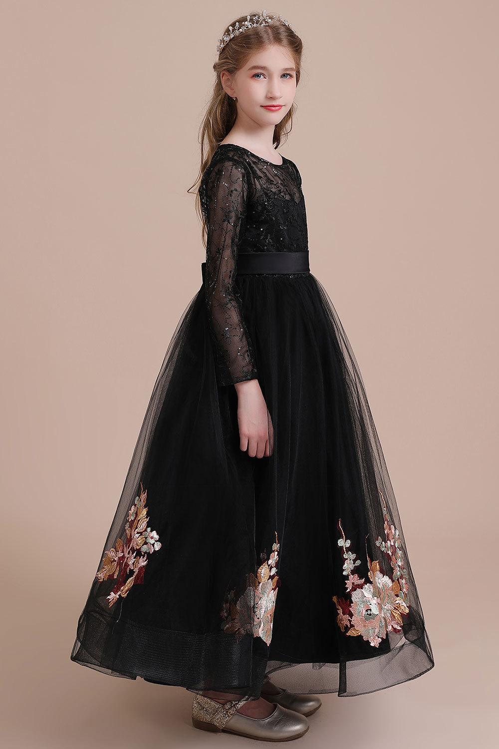 BMbridal A-Line Embroidered Long Sleeve Tulle Flower Girl Dress On Sale-BMbridal