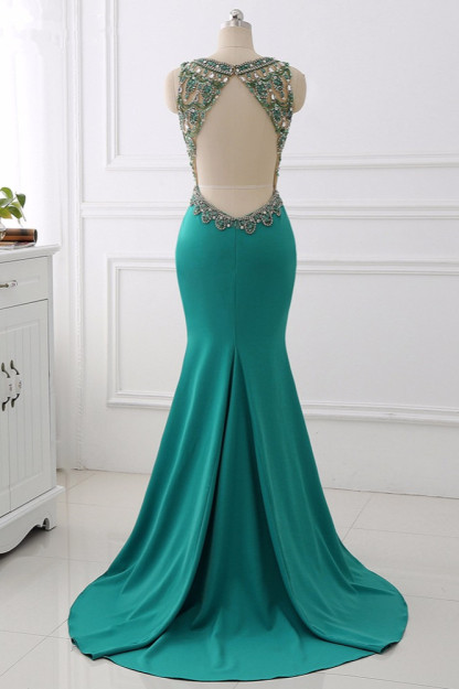 BMbridal Sexy V-Neck Appliques Mermaid Prom Dresses Sleeveless with Crystals On Sale
