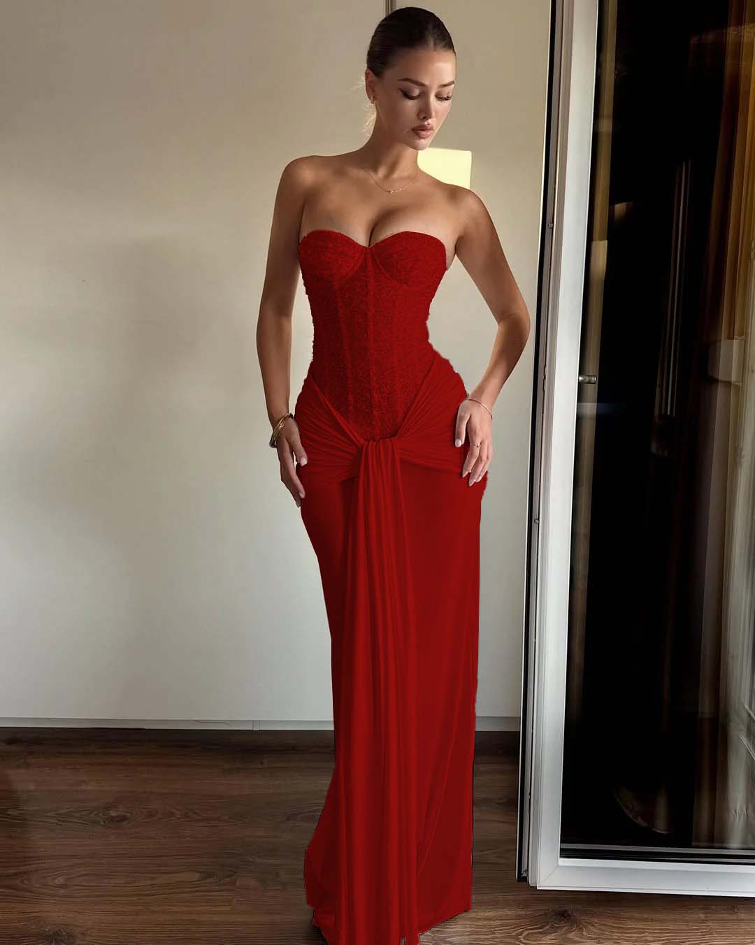 Strapless Sweetheart Sleeveless Long Mermaid Prom Dress With Pleated