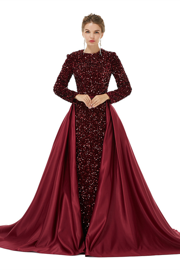 Bmbridal Long Sleeves Sequins Prom Dress Mermaid Overskirt